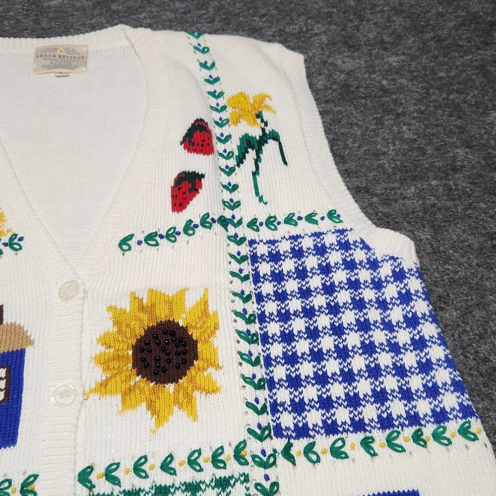 Susan Bristol Vtg Cardigan Sweater Vest Country Gingham Summer Patriotic Large - Picture 4 of 11